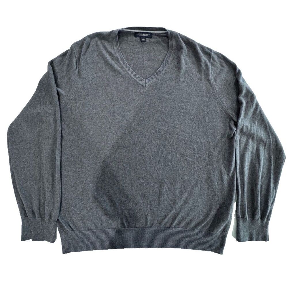 Banana Republic Silk Cashmere Blend V-Neck Sweater Grey Mens XL Luxury Soft